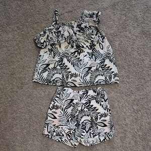 Janie and Jack Black and Cream Leaf Print Set